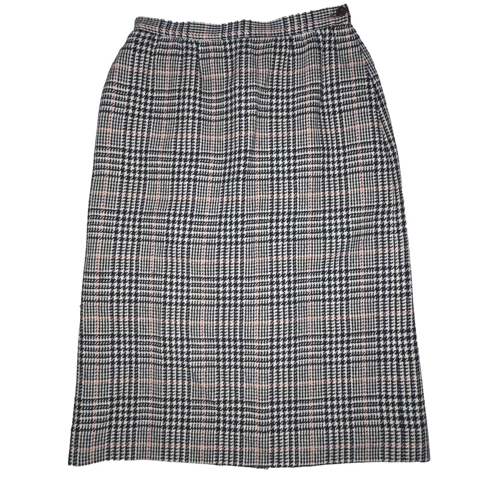 Vintage Pendleton Plaid Skirt Womens 10 Blue Pink Wool Pencil Straight Midi USA